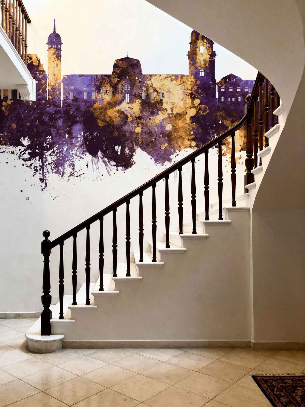 Darmstadt Skyline Purple & Gold Mural Wallpaper - room preview 04