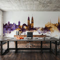 Zurich Switzerland Skyline Purple & Gold Mural Wallpaper - room preview 04
