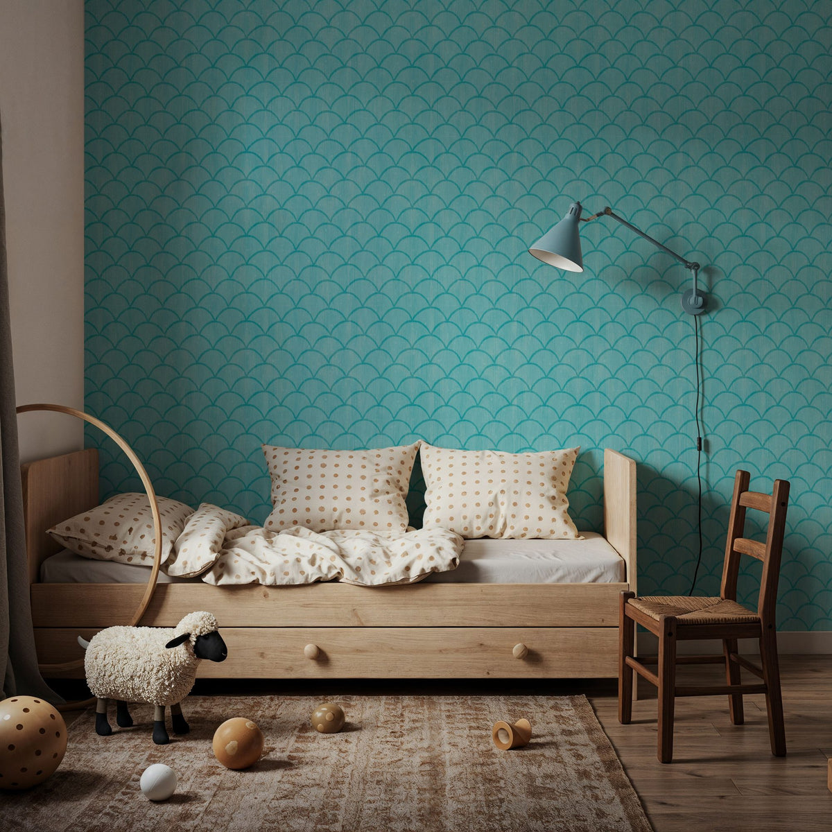 Coastal Scales Turqouise Mural Wallpaper - room preview 04