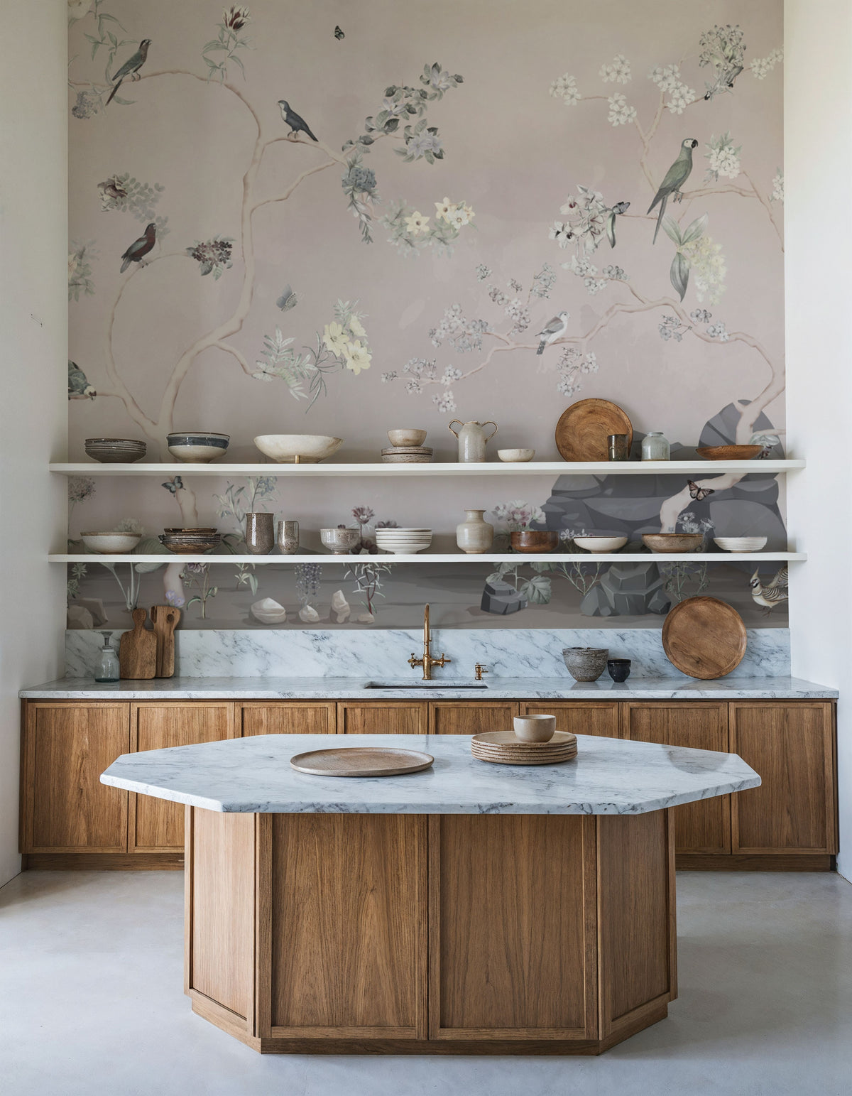 Birds in the Garden Light Gray Mural Wallpaper - room preview 04