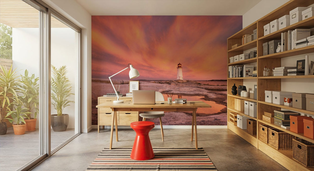 Peggy's Cove Lighthouse Mural Wallpaper - Red Tone - room preview 04