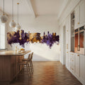Cedar Falls Iowa Skyline Purple & Gold Mural Wallpaper - room preview 04
