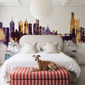 Melbourne Australia Skyline Purple & Gold Mural Wallpaper - room preview 04