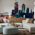 Lyon France Skyline Blue & Bronze Mural Wallpaper - room preview 04