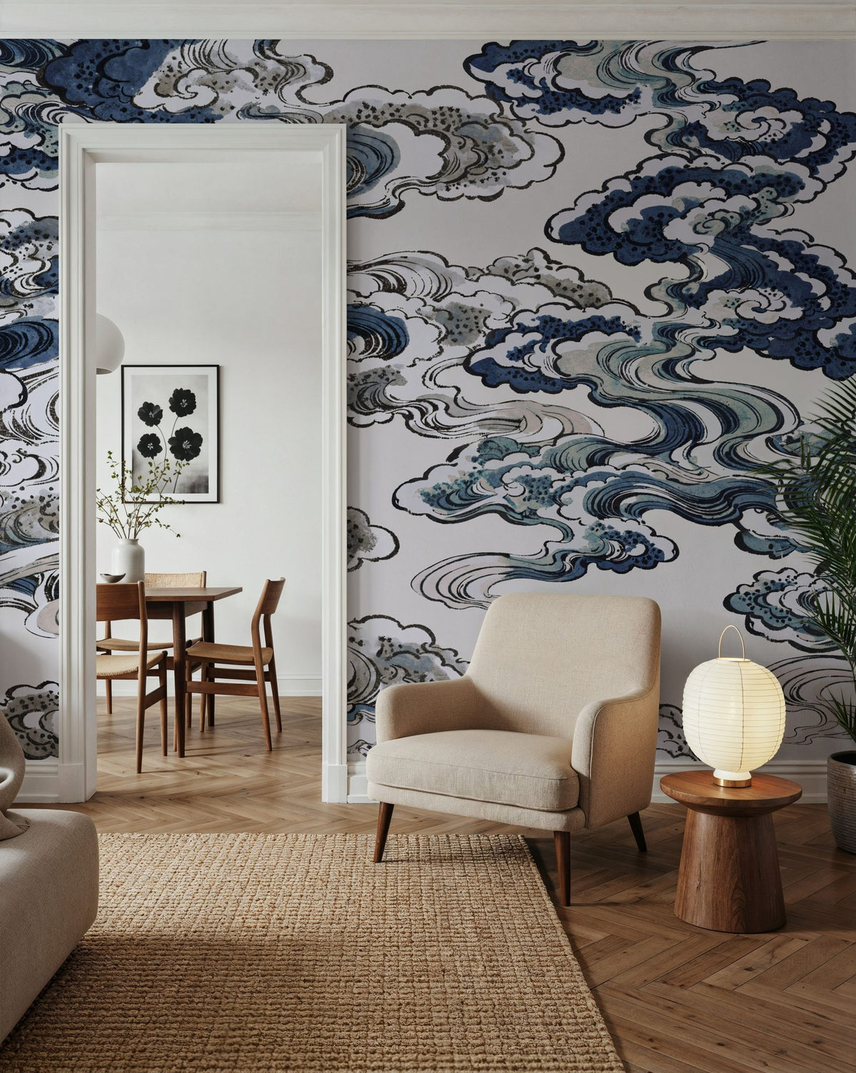 Ukiyo-e Clouds, Blues Mural Wallpaper - room preview 04