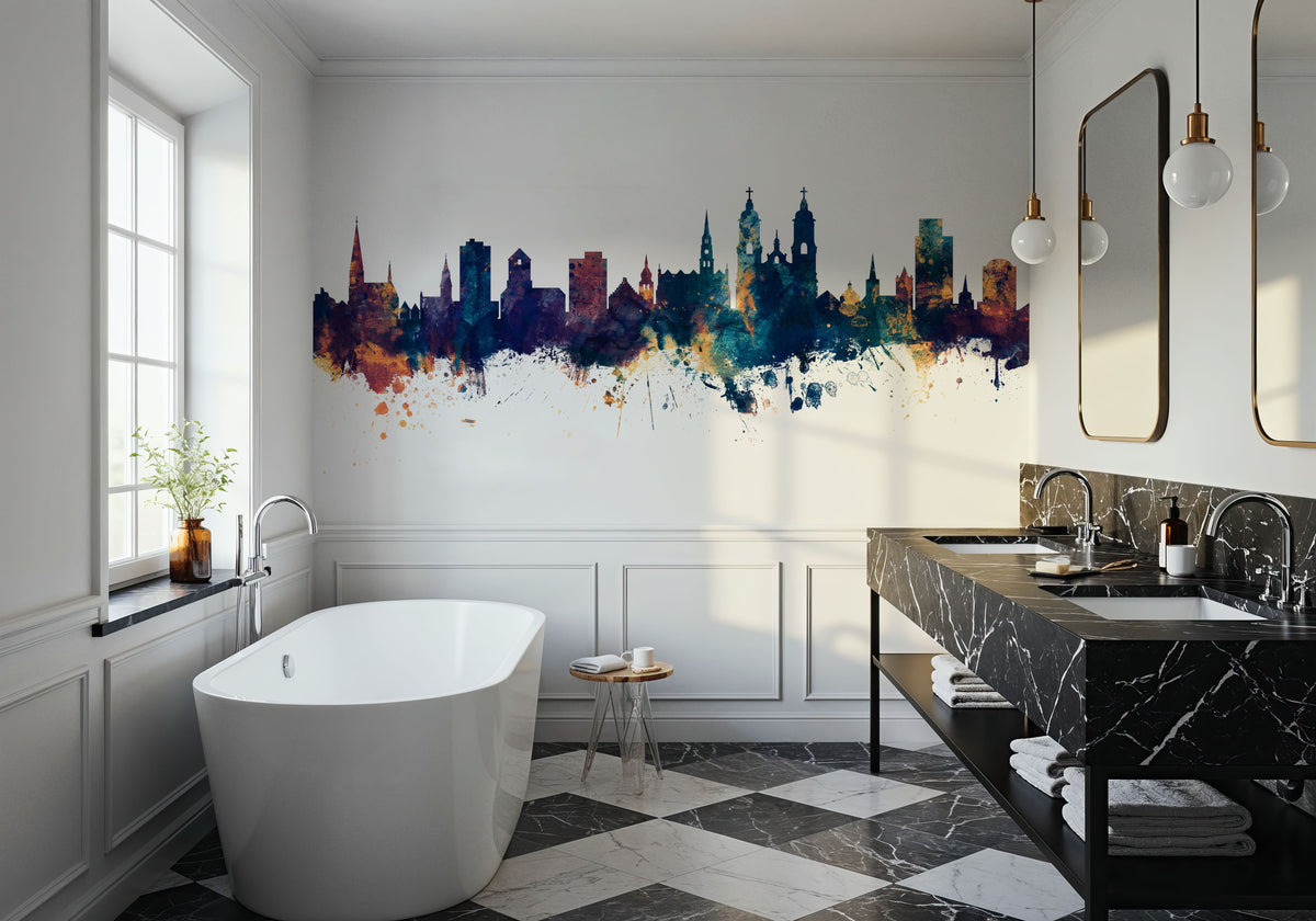 St Gallen Switzerland Skyline Blue & Bronze Mural Wallpaper - room preview 04