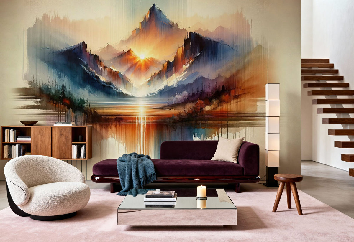 Watercolor Abstract Mountains Mural Wallpaper - room preview 04