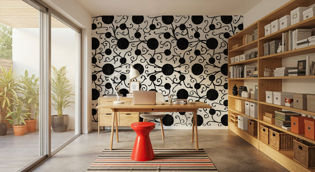 Botanical Black Mural Wallpaper - room preview 04