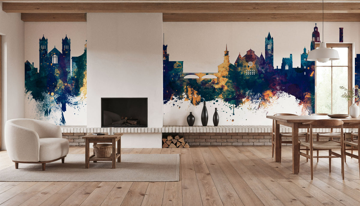 Nashua New Hampshire Skyline Blue & Bronze Mural Wallpaper - room preview 04