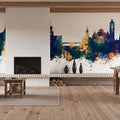Nashua New Hampshire Skyline Blue & Bronze Mural Wallpaper - room preview 04