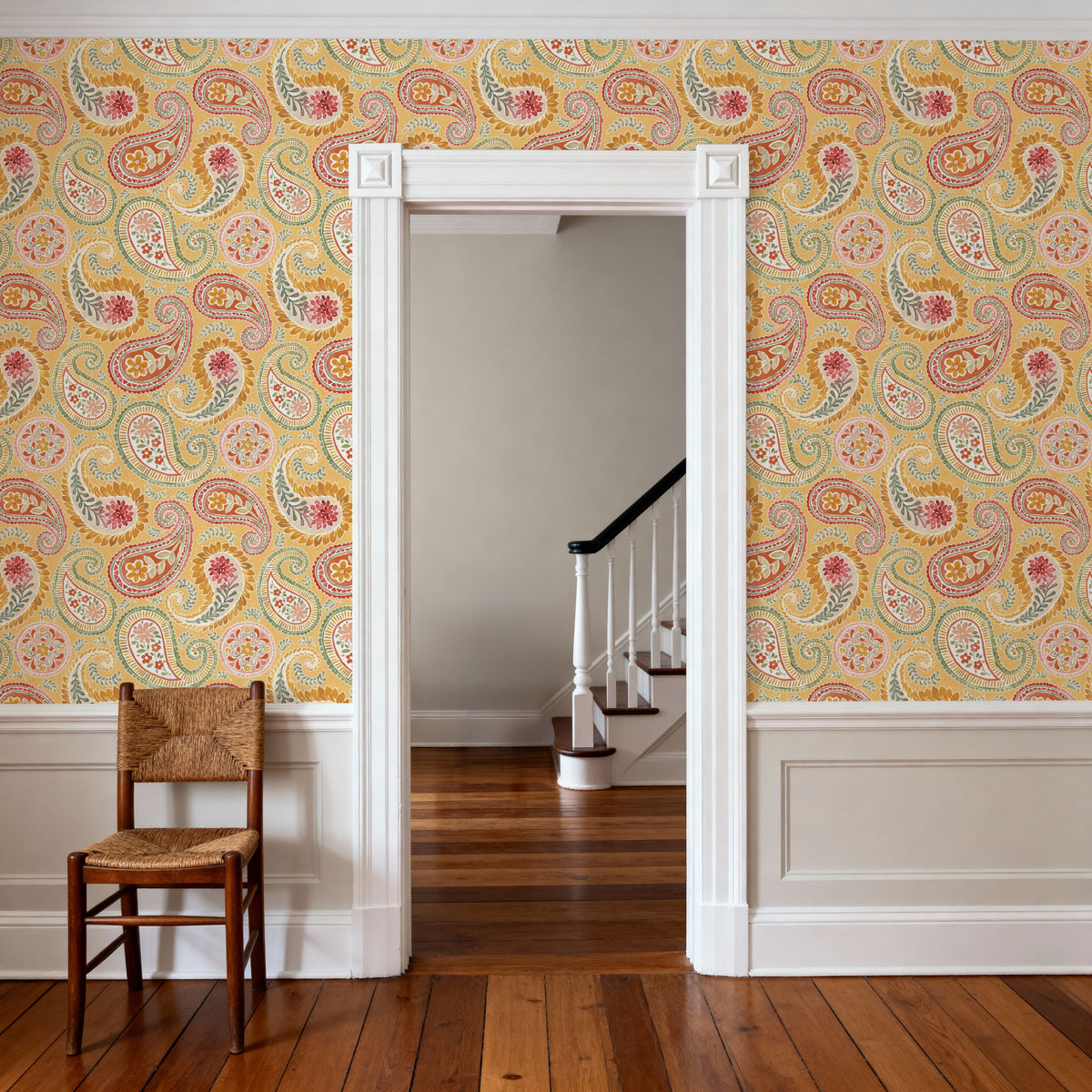 Harvest Paisley Yellow Mural Wallpaper - room preview 04