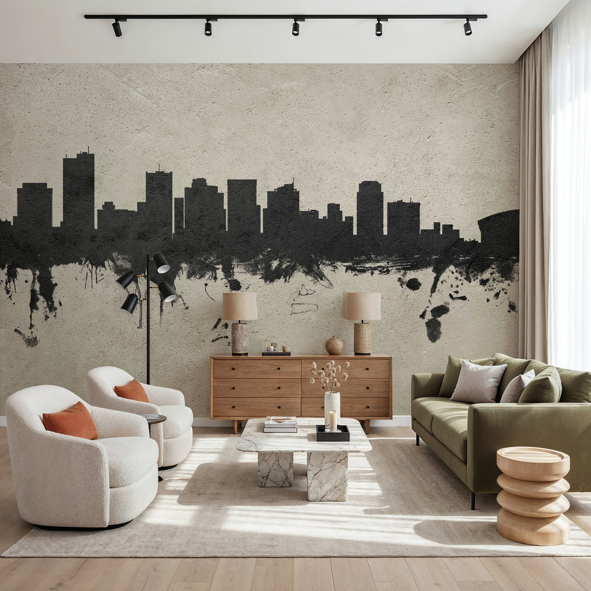 Phoenix Skyline Concrete Mural Wallpaper - room preview 04