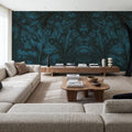 Shielded Leaf Blue Mural Wallpaper - room preview 04