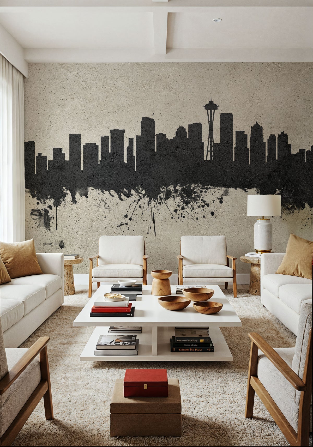 Seattle Skyline Concrete Mural Wallpaper - room preview 04