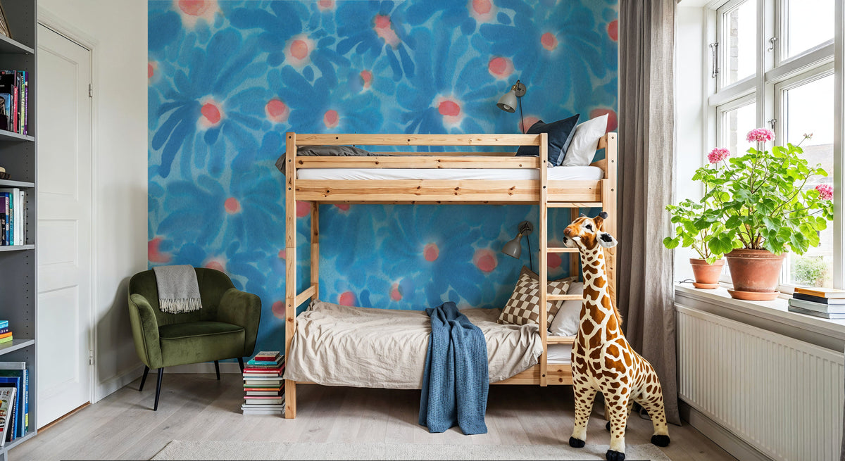 August Blossoms, Blue Mural Wallpaper - room preview 04
