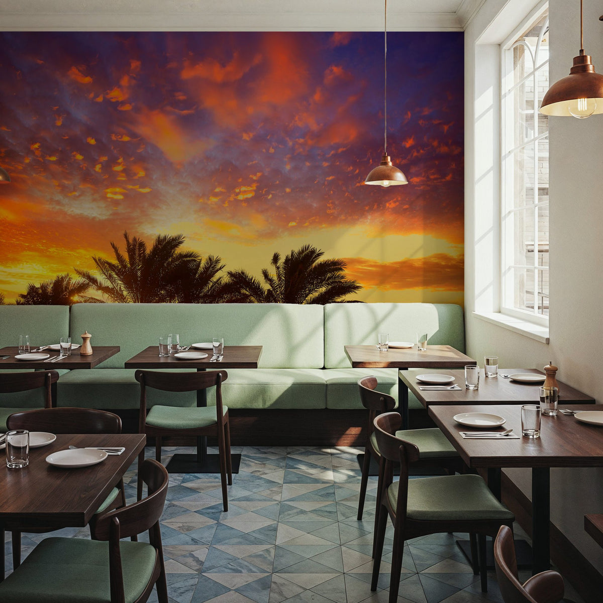 Blue Orange and Yellow Palms Mural Wallpaper - room preview 04