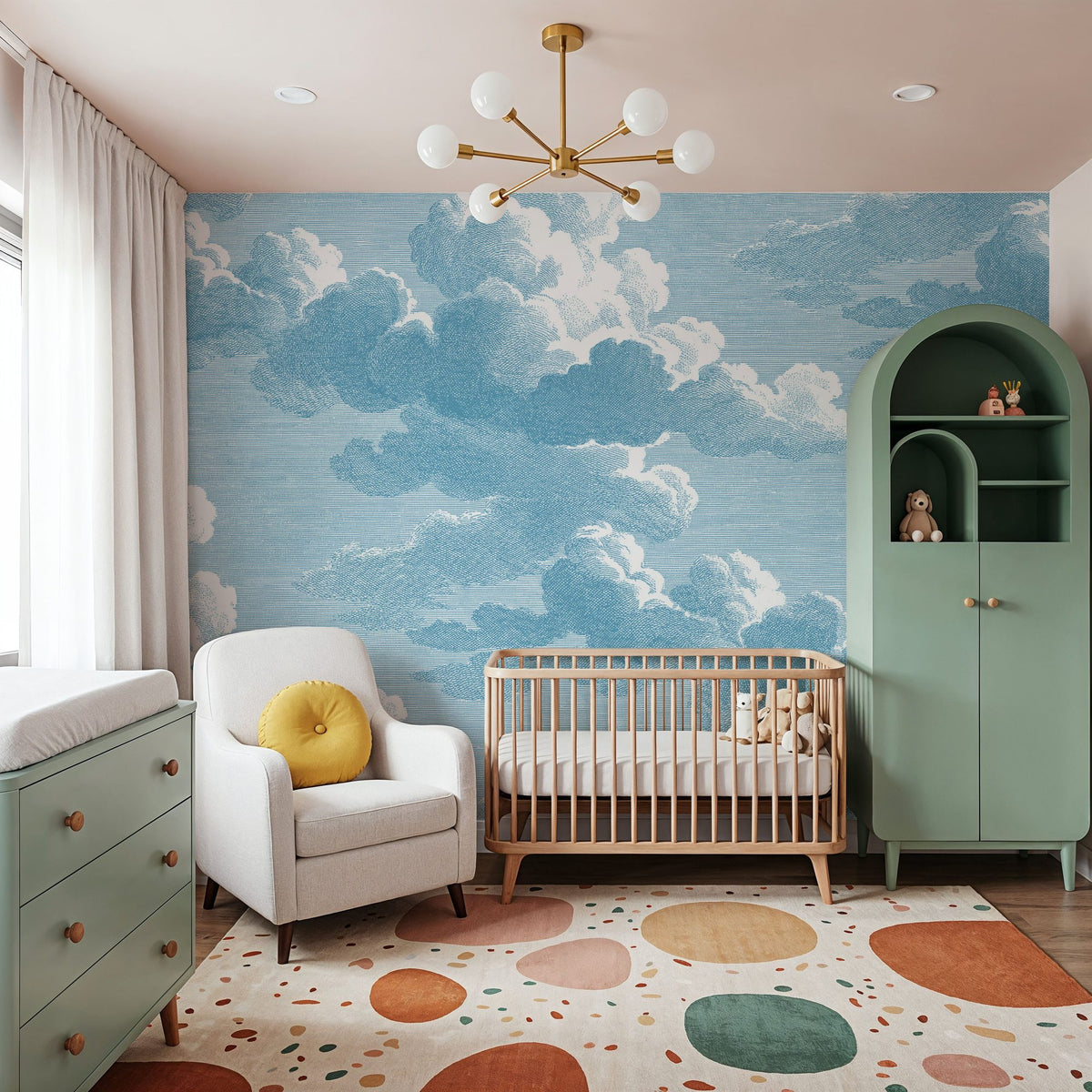 Intaglio Clouds, Washed Demin Mural Wallpaper - room preview 04