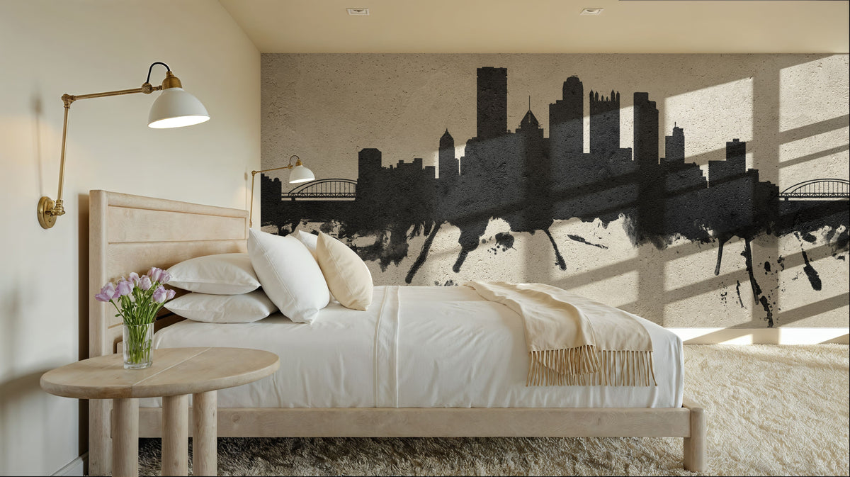 Pittsburg Pennsylvania Skyline Concrete Mural Wallpaper - room preview 04