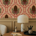 Pine Cone & Ornate Rackets, Peach Mural Wallpaper - room preview 04