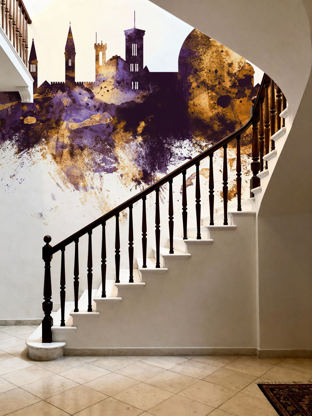 Florence Italy Skyline Purple & Gold Mural Wallpaper - room preview 04