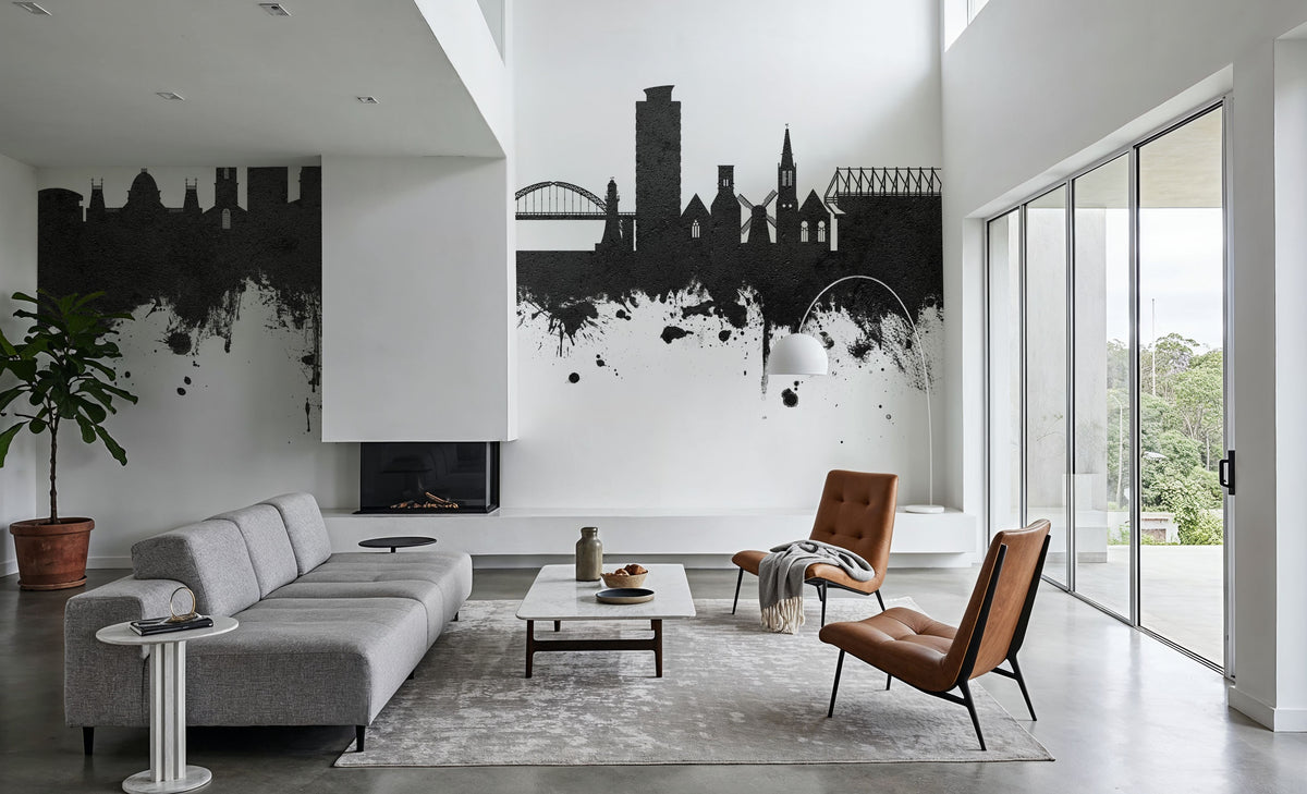 Sunderland England Skyline Black & White Mural Wallpaper - room preview 04