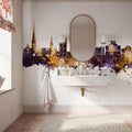 Preston England Skyline Purple & Gold Mural Wallpaper - room preview 04