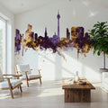 Düsseldorf Germany Skyline Purple & Gold Mural Wallpaper - room preview 04