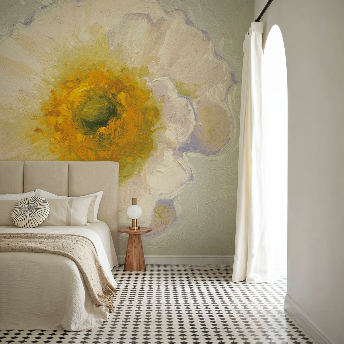 White Poppy Bit Mural Wallpaper - room preview 04