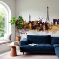 Paris Skyline Purple & Gold Mural Wallpaper - room preview 04