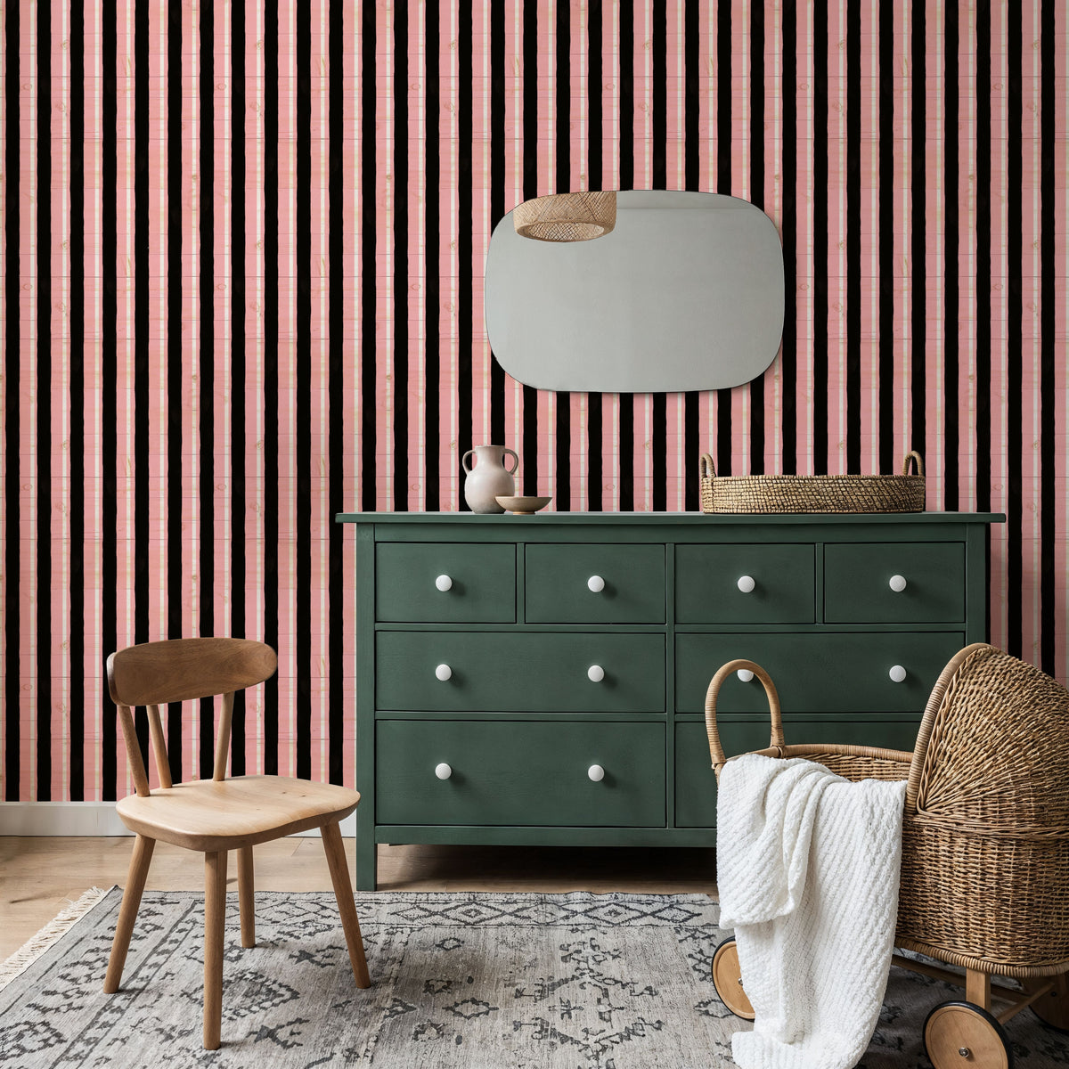 Mystical Stripes Pink Mural Wallpaper - room preview 04