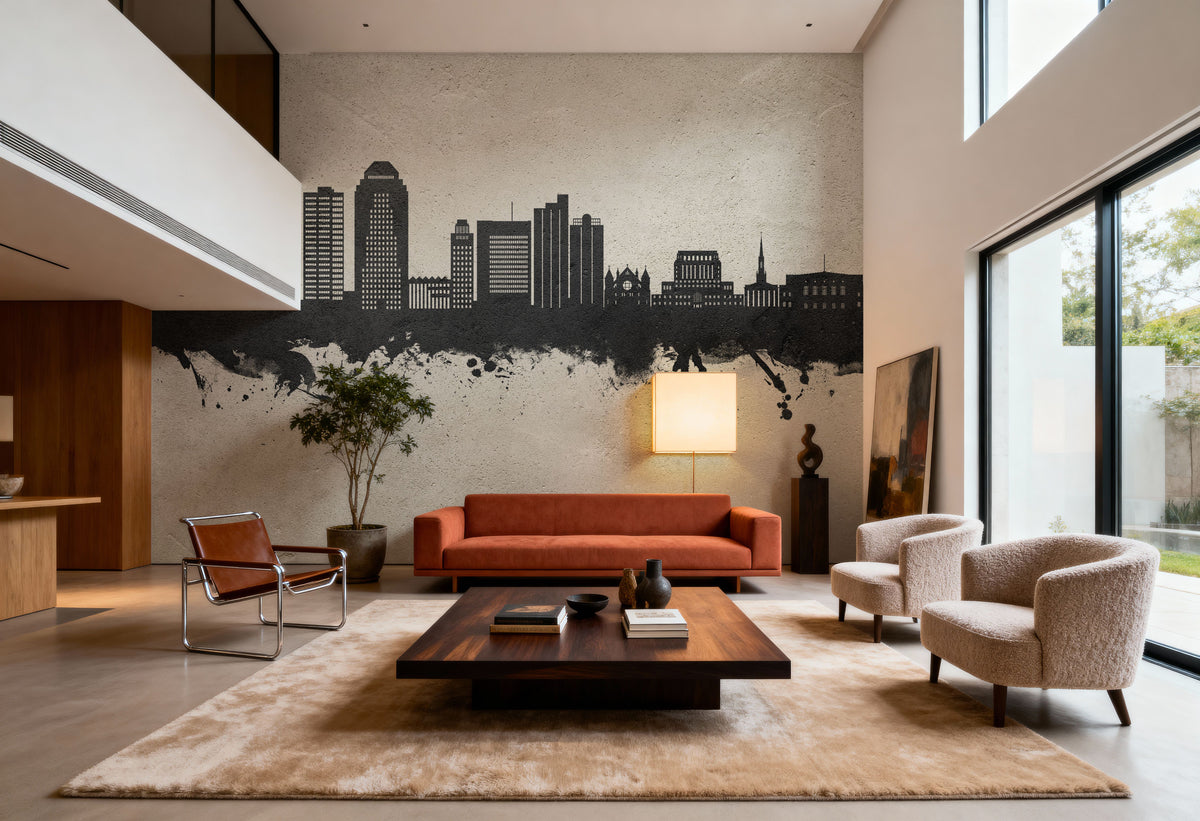 Shreveport Louisiana Skyline Concrete Mural Wallpaper - room preview 04