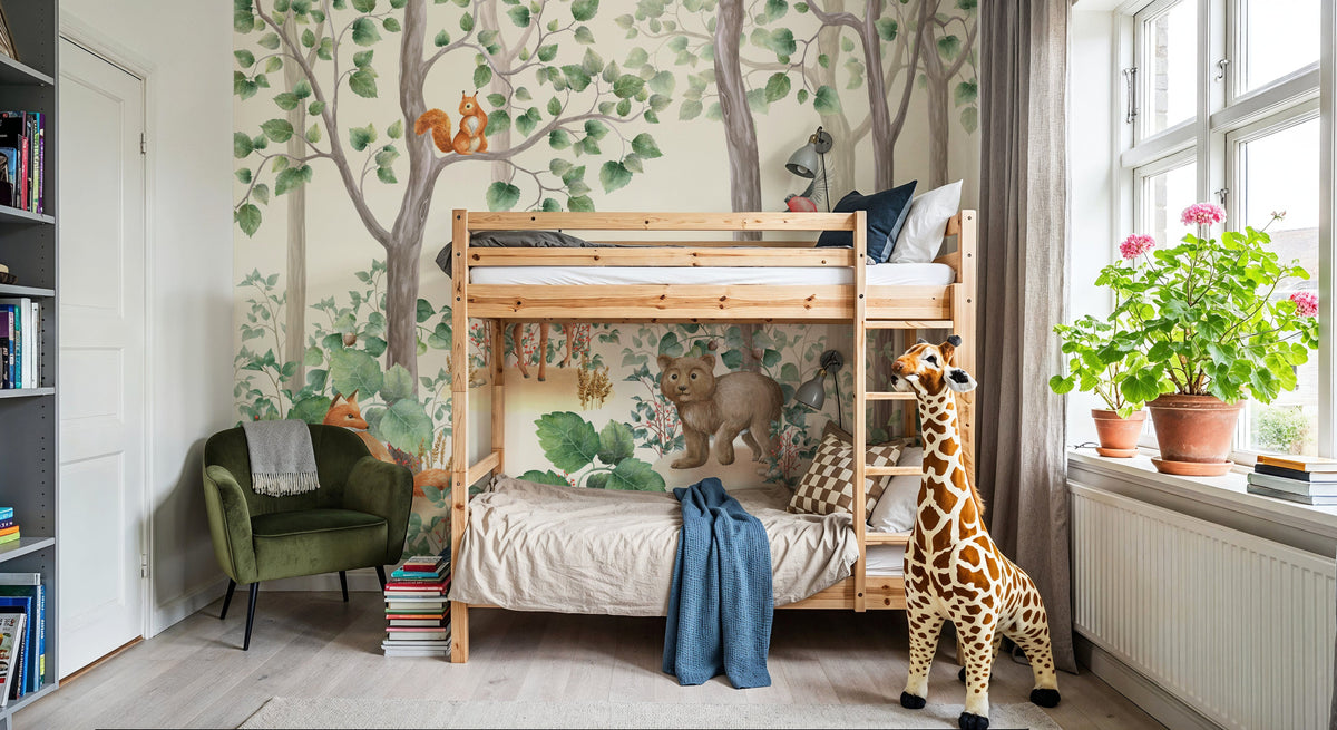 Nordic Forest Baby Animals Mural Wallpaper - room preview 04