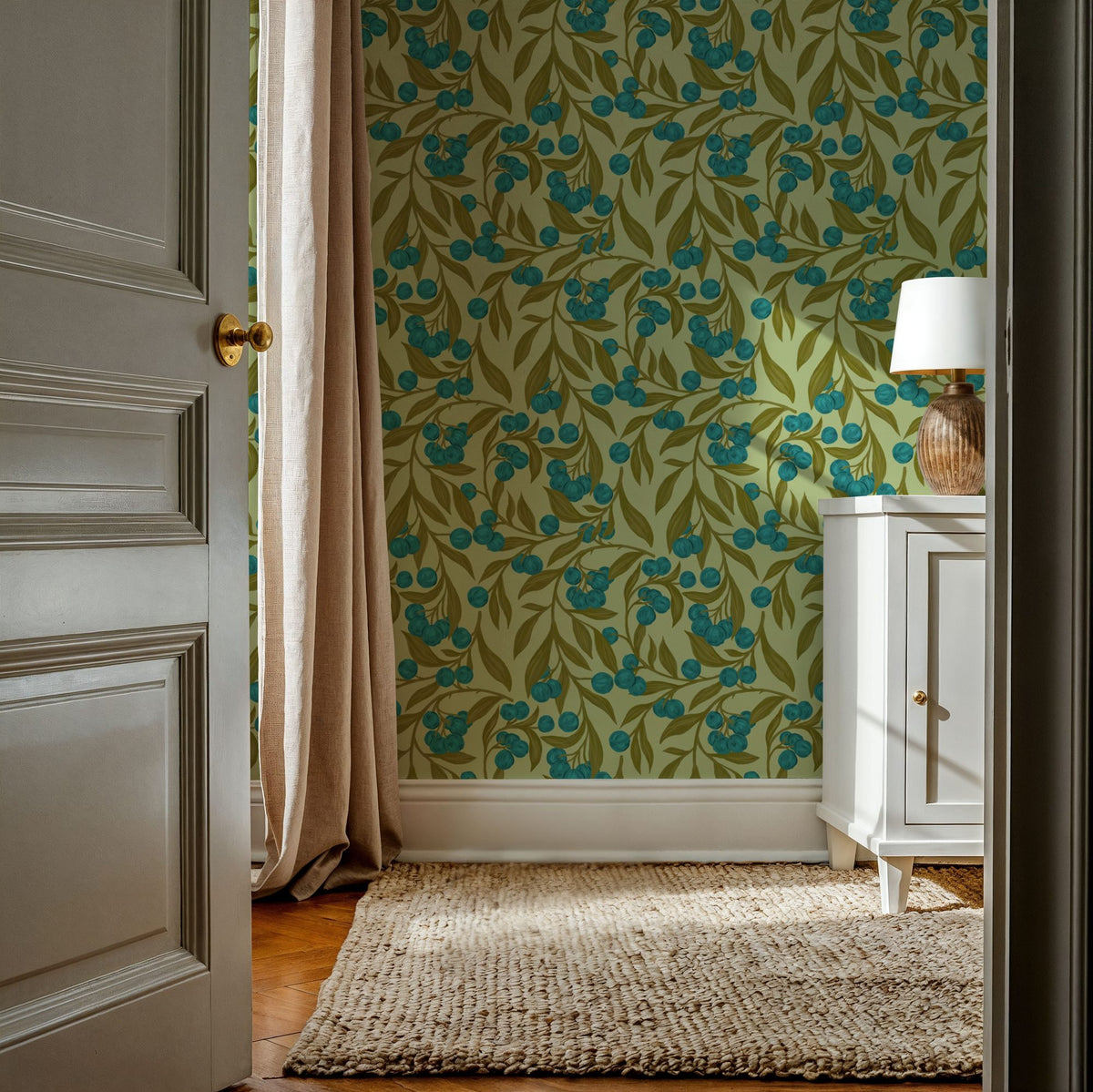 Autumn Berries, Blue Mural Wallpaper - room preview 04