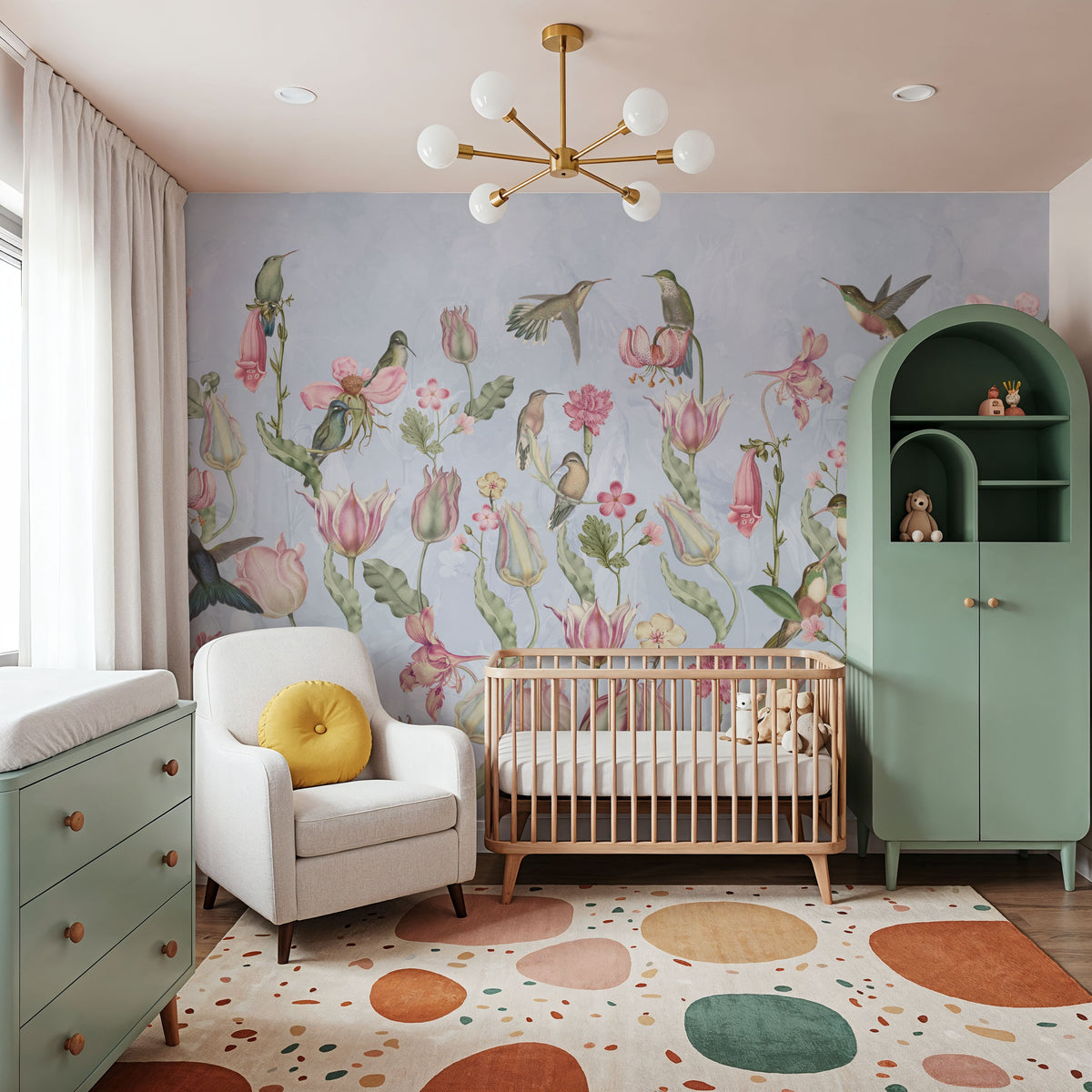 Tulips & Birds, Sky Blue Mural Wallpaper - room preview 04
