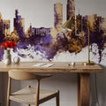 Omaha Nebraska Skyline Purple & Gold Mural Wallpaper - room preview 04