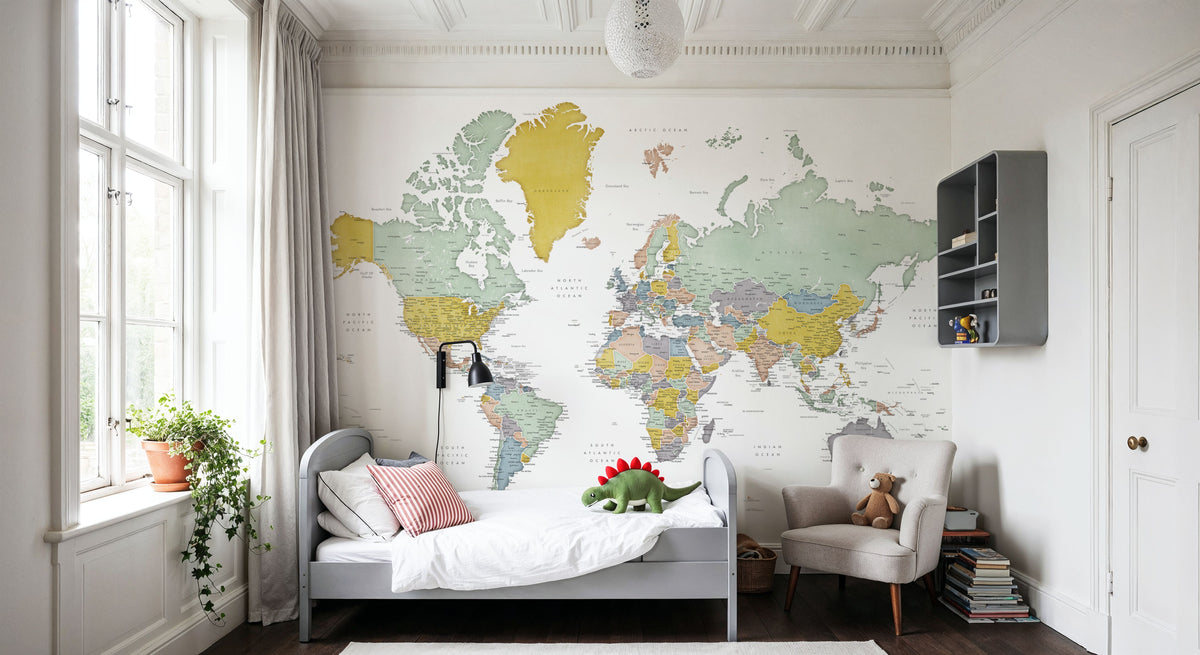 World Map Cities - Patti Mural Wallpaper - room preview 04