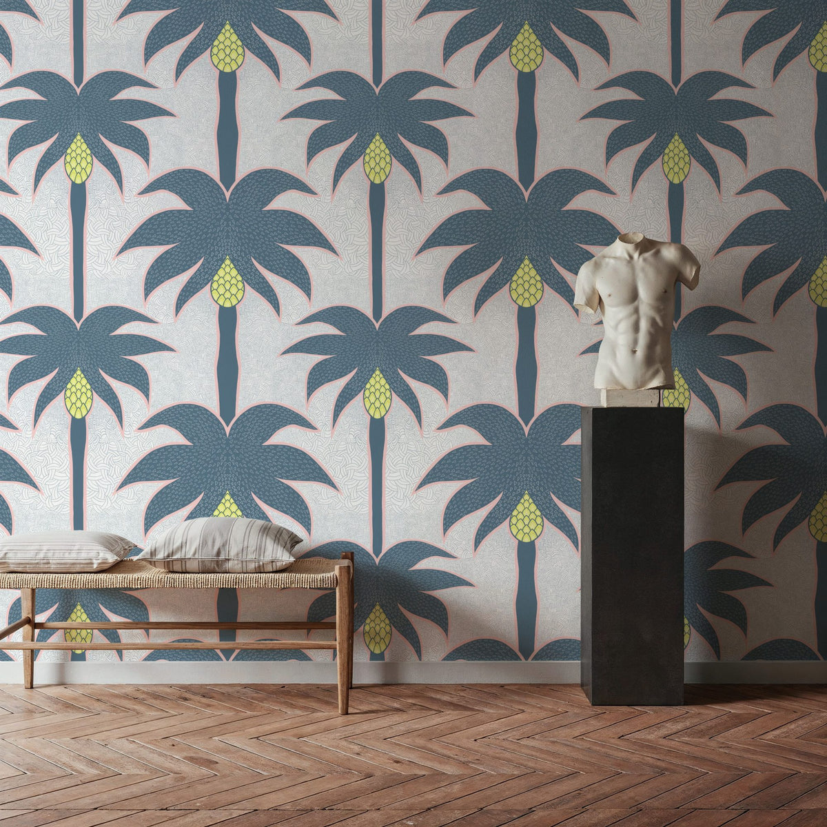 Graphic Palms, Teal Mural Wallpaper - room preview 04