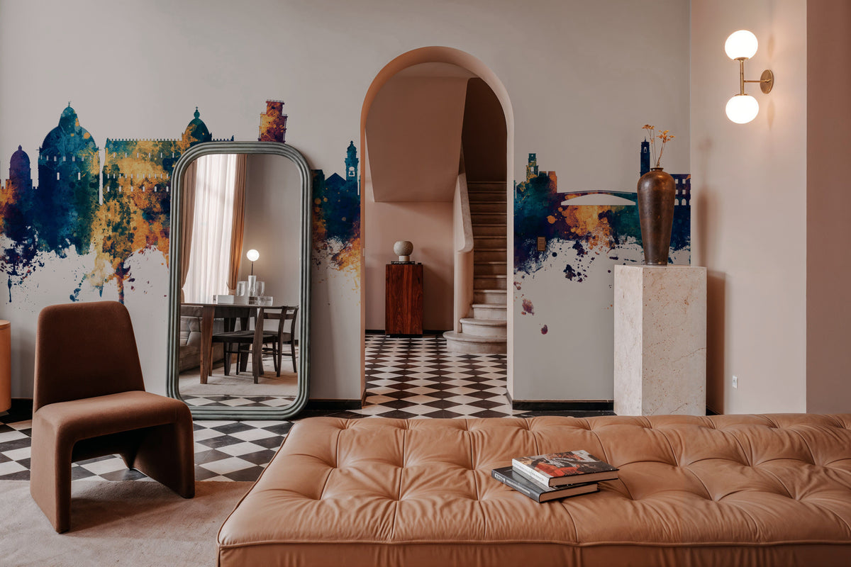 Pisa Italy Skyline Blue & Bronze Mural Wallpaper - room preview 04