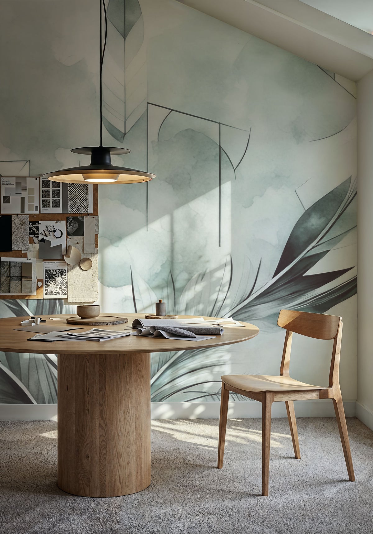 Feather Geometry Teal Mural Wallpaper - room preview 04