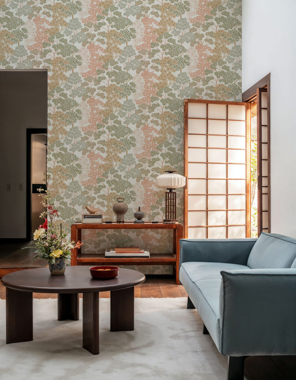 Overleaf Woodland Pattern, Green Mural Wallpaper - room preview 04