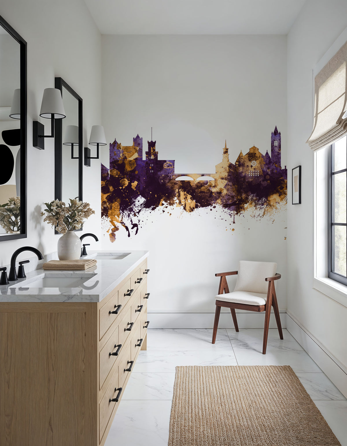 Nashua New Hampshire Skyline Purple & Gold Mural Wallpaper - room preview 04