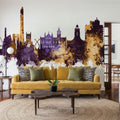 Northampton England Skyline Purple & Gold Mural Wallpaper - room preview 04