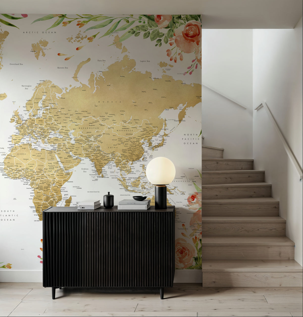 World Map Cities - Blythe Mural Wallpaper - room preview 04