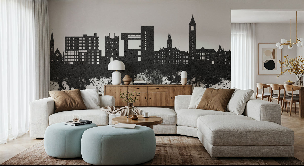 Ithaca New York Skyline Black & White Mural Wallpaper - room preview 04