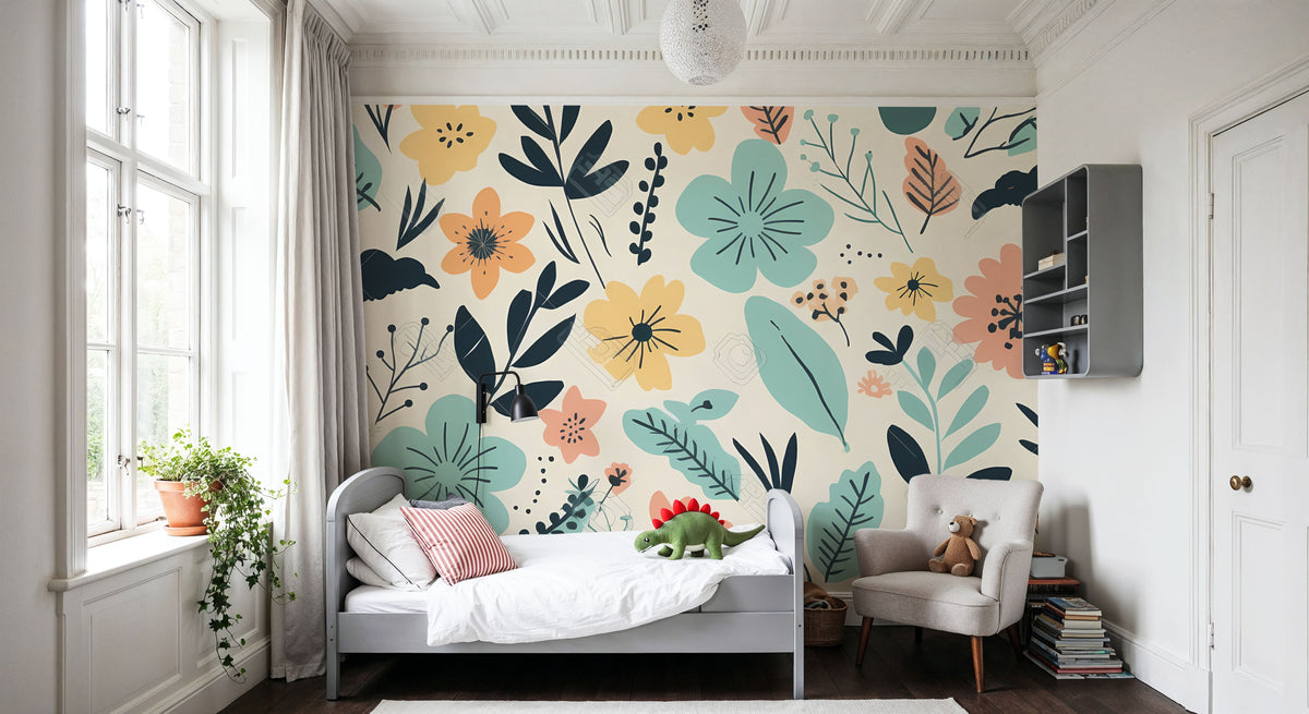 Flowery Swirls Mural Wallpaper - room preview 04