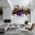 Stockport England Skyline Purple & Gold Mural Wallpaper - room preview 04