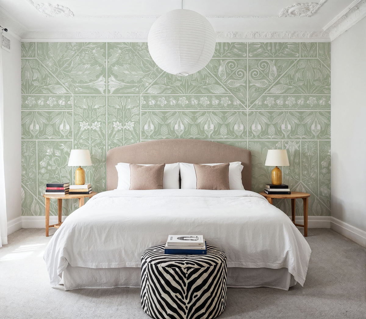 Floral Mood Green Mural Wallpaper - Neutral Tone - room preview 04