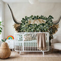 Harvest Cow Sage Texture Light Mural Wallpaper - room preview 04