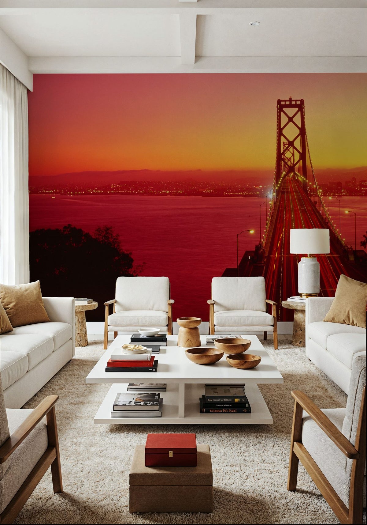 Golden Gate Twilight Mural Wallpaper - Red Tone - room preview 04