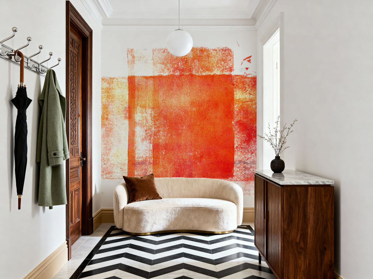 Rustic Red Geometry Mural Wallpaper - room preview 04
